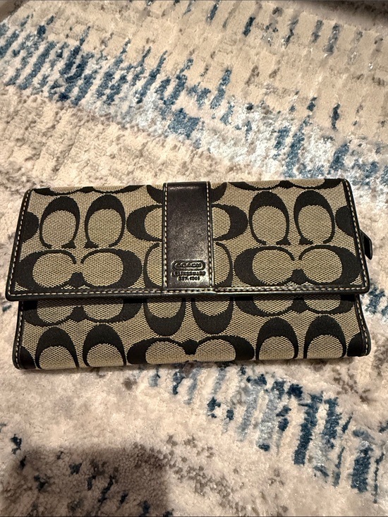 Coach Handbags - Coach Khaki and Black Signature Continental Wallet